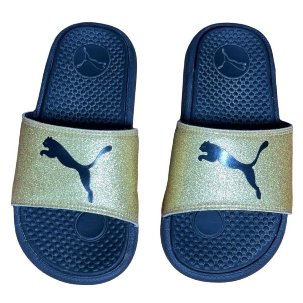 Youth Puma Black & Gold Shimmer Slides